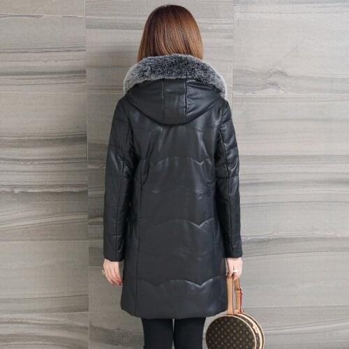 Geniune Leather Jacket Real Sheepskin Leather Fox Fur Collar Winter Down Coat Chaquetas Invierno Mujer CJX7005B MF089