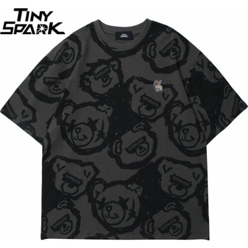 Hip Hop Streetwear T-Shirt 2021 Men Funny Bear Head Printed T Shirt Summer Short Sleeve Tshirt Harajuku Cotton Loose Tops Tees