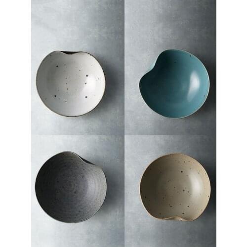 Japanese handmade stoneware bowl retro high-leg tableware small household dessert ceramic fruit salad bowl Pigmented CE / EU