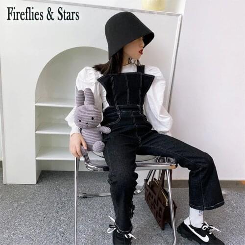 Spring Autumn Girls 2 Pcs Set Baby T Shirt + Strap Pants Kids Suits Children Streetwear Clothes Puff Sleeve 4 To 4 Yrs