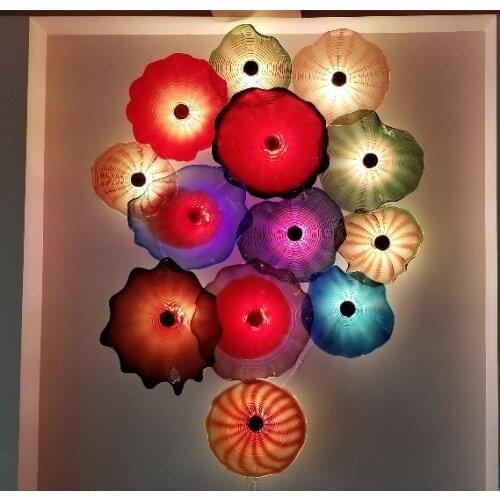 Beautiful Wall Art Decoration Colorful Blown Glass Wall Art Plates Murano Flower Glass Hanging Plates Wall Art