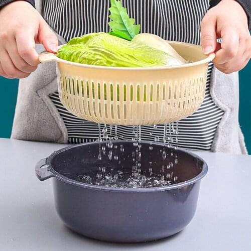 Kitchen Double Drain basket Vegetable Fruit Washing Basket Washing Strainer Refrigerator Drain Storage Colander Tool