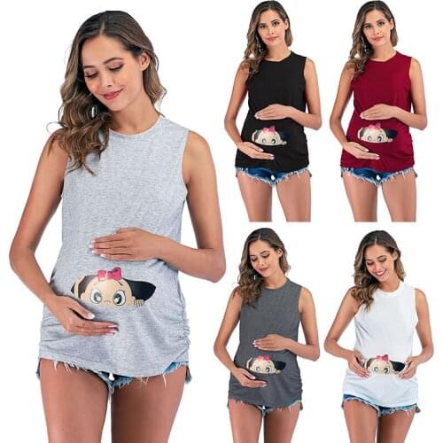 Cute Baby Girl 2020 Summer Maternity Pregnancy T Shirt Women Tee Cartoon Print Pregnant Clothes Funny T-shirt Tank Cotton Tops