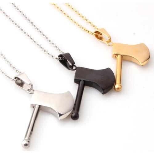 Fashion 316L Stainless Steel New Hatchet Mens Boys Daily Jewelry Pendant Necklace Vertical Cross Link Chain 24inch Hot Gift