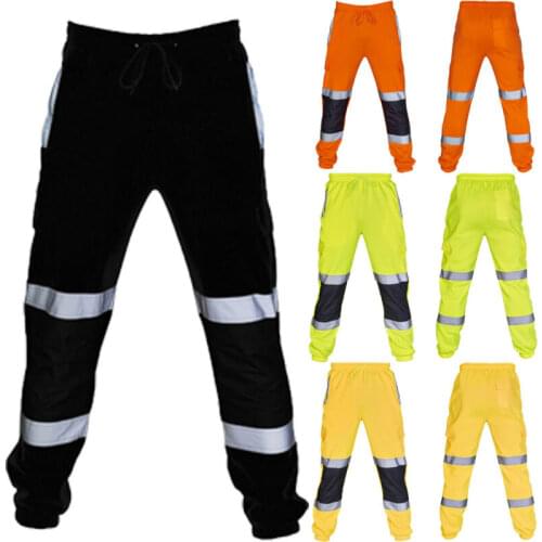Mens Reflective Casual Sports Pants Safety Sweat Stripped Pants Tracksuit Drawstring Jogging Trousers Sportwear S-3XL