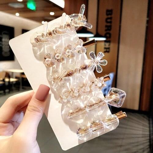 Women Girls Fashion Acrylic Ice Cube Hair Clips Set Sweet Laser Headwear Ornament Hairpins Barrettes Hairgrip Hair Accessories