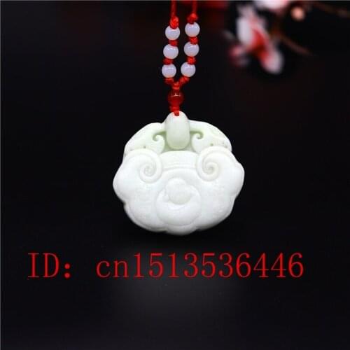 Natural White Jade Lock Pendant Necklace Charm Jewelry Carved Amulet Fashion Chinese Lucks Gifts for Women Men Sweater Chain