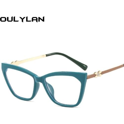 Oulylan TR90 Anti-Blue Light Cat Eye Glasses Frame Women Retro Metal Eyeglasses Frame Men Optical Compute Prescription Spectacle