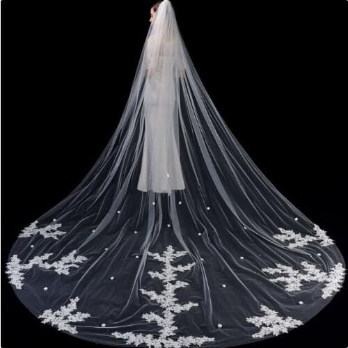 One Layer Flower Applique Lace Veil,Elegant Cathedral Wedding Veil,Lace Bridal Veil,Wedding Veil