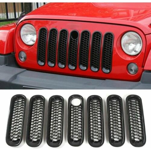 Front Grill Mesh Inserts Kit Honeycomb Clip-in Grille Guard Mesh Grille with Lock Hole for Jeep Wrangler JK 2007-2017