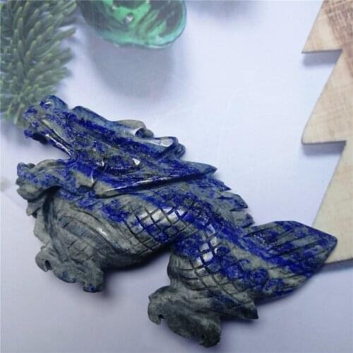 Natural lapis lazuli quartz crystal carved dragon statue for chakra healing products 80-85mm