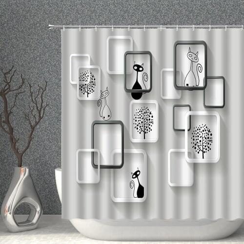 Nordic Simple Black White Square Shower Curtain Waterproof Polyester Fabric Bathtub Decor High Quality With Hooks 3D Printing