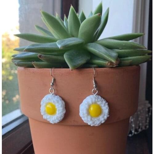 Fluffy egg earrings Mini Food Earrings, Kawaii Fried Egg Earrings, Miniature Food, Unique Funky