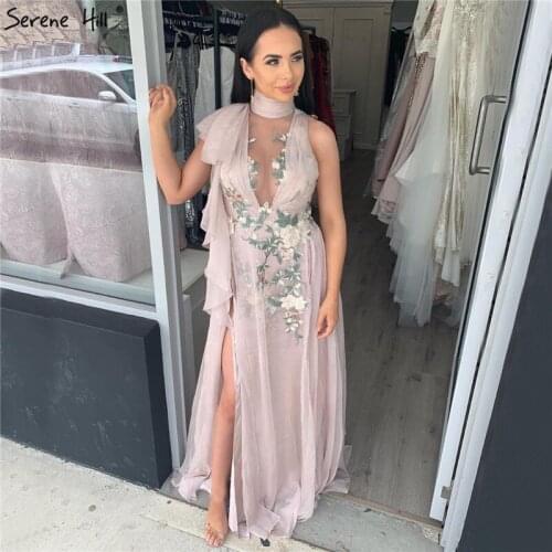 Pink Perspective Sexy Sleeveless Prom Dresses 2020 Handmade Flowers A-Line Prom Party Gwons Serene Hill BLA70299