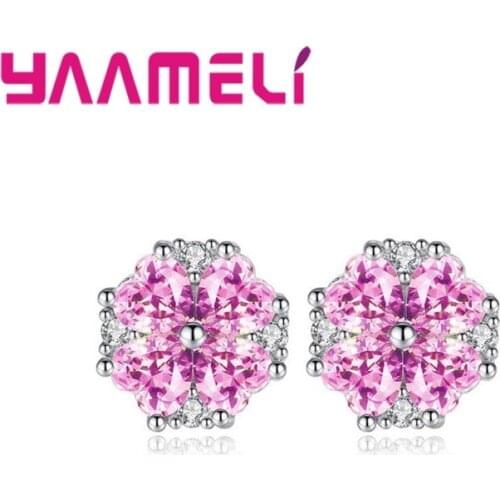 New Popular AAA+ Crystal 925 Sterling Silver Stud Earrings For Women Girls Party Wedding Bridal Accessories