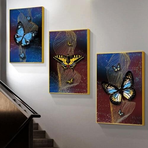 Nordic Modern Gold Ribbon Butterfly Canvas Painting Abstract Poster and Prints Wall Art Picture for Living Room Home Hotel Decor
