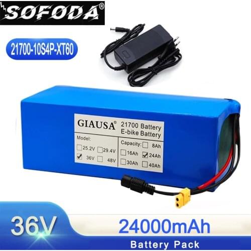 SOFODA 36V 24Ah battery 21700 10S4P 500W high power batteries 42V 24000mAh Ebike electric bicycle with BMS Protection