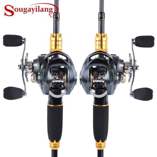 Sougayilang 4 Section Lure Fishing Rod and Baitcasting Reel Combo Portable Carbon Fiber Casting Rod Pole with Baitcast Reel Kit
