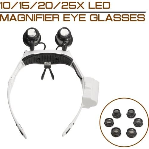 LED Magnifier 10X 15X 20X 25X Double Eye Glasses with 8 Lens LED lamp Loupe Lens Jeweler Watch Repair Measurement