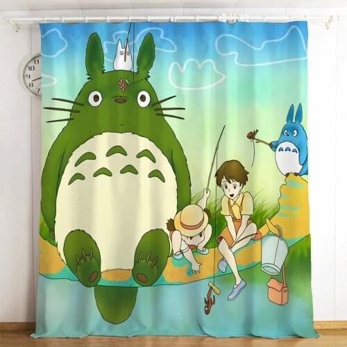 Cartoon Totoro Blackout Curtains Bedroom Living Room Bay Window Children Anime 3D Printed Window Drapes for Boys Girls Gifts