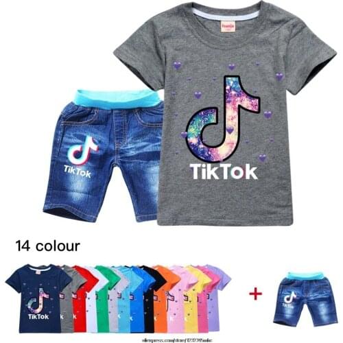Tik Tok T Shirt+Shorts Cotton Girls Tops Fashion Summer Clothes Kids Shirts Cartoon Child Boys Short Sleeve Clothing