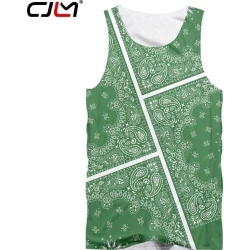 CJLM Mens Green Tank Top 3D Full Body Printed High Quality Sleeveless Top Grass Color Rule Flower Vest Art Line Totem Oversized