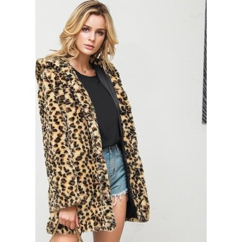Thicken Leopard Printed Women Jacket Mid-Long Faux Fur Coat Women Slim Casual Hooded Fur Jackets Female Fashion Outerwear