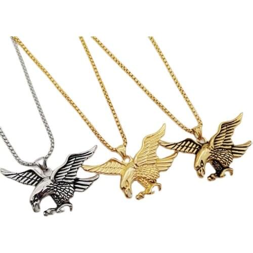 Vintage Gold Eagle pendant & necklace 316L Stainless steel Animal necklace flying eagle necklace men cool fashion jewelry