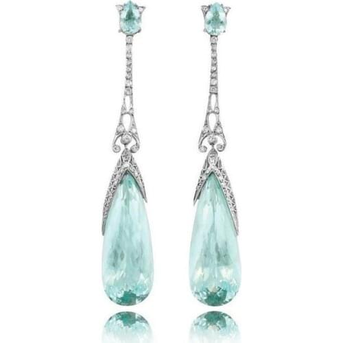 Vintage Long Pendientes Water Drop Rhinestones Earrings For Women Fashion Sky Blue Crystal Dangle Earring Wedding Jewelry