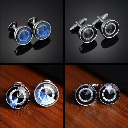 Crystal Cufflinks round blue / Black cut sleeve studs Business French mens and womens clothing accessories