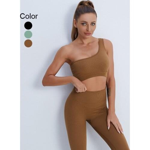 Seamless Two Piece Yoga Set Sport Outfit For Woman One Shoulder Bra High Waist Leggings Suit For Fitness Running Workout Clothes