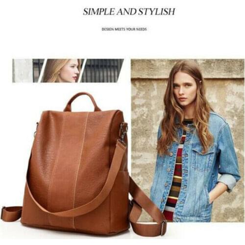 Women’s PU Leather Backpack School Bag Anti-Theft Backpack Rucksack Shoulder Bags Black Brown /BY