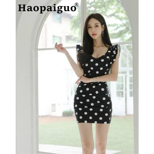 2019 Summer Black Dress Women Print Pleated Polka Dot Dress Women Korean Bodycon Wrap Dress Plus Size Robe Femme Ete 2019 Modis
