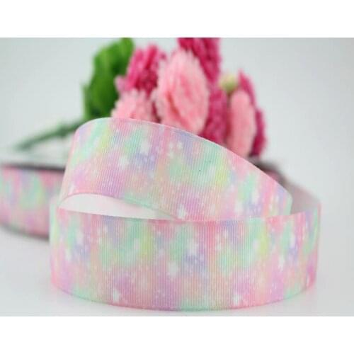 10 yards 1-1/2" 25mm rainbow colored stars printed grosgrain ribbon bow tie gift packaging fabric webbing