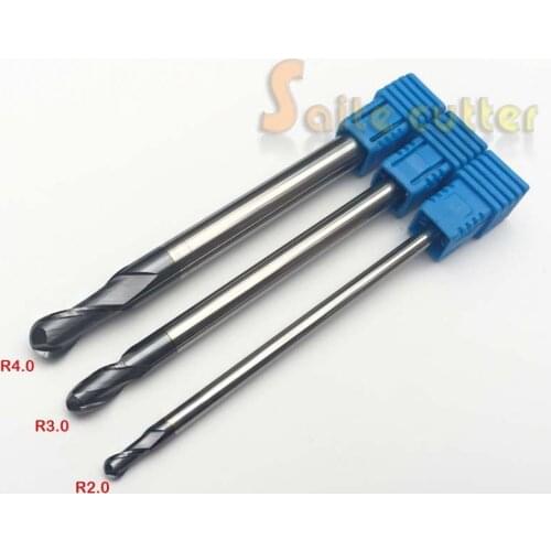 3PCS 2f R 2,3,4mm Two flutes Ball Nose HRC55 long length tungsten carbide end mill bit CNC milling cutter 100mm Lengthen