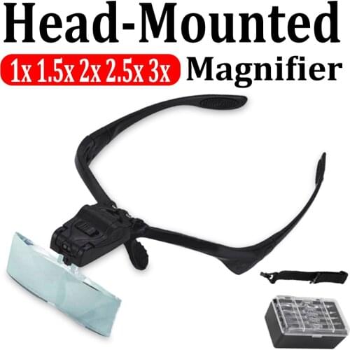 5PC Headband Magnifying Glass Eye Repair Magnifier 9892B 2 LED Light 1.0/1.5/2.0/2.5/3.5X Glasses Loupe Optical Lens