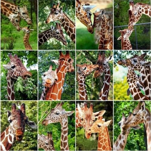 5D DIY Diamond Painting Kits Giraffe Animal Full Round With AB Drill Diamond Embroidery Rhinestone Mosaic Crafts Home Decoration