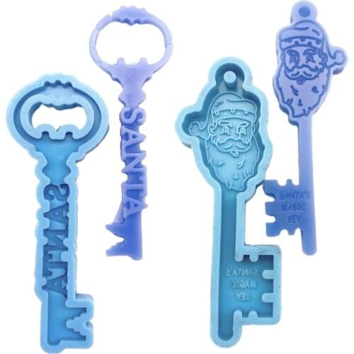 Keychain Silicone Mould DIY Crafts Polymer Jewelry Pendant Making Tool Christmas Theme Key Shape Epoxy Resin Mold