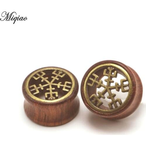 Miqiao 2 piece Hollow Wood Ear Pin Ear Spreader Profile Rod Snowflake Piercing Body Jewelry