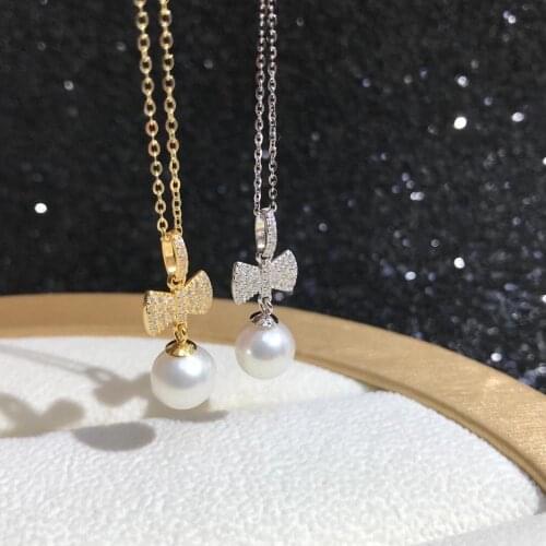 DIY Bow Knot Jewellery 925 Sterling Silver Pendant Base Settings Mountings Findings Parts for Pearl Crystal Jade Agate 5pcs/lot