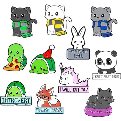 Cute Little Tortoise Pizza Fox Rabbit Panda Enamel Pins Collect Fun Animal Metal Cartoon Brooch Backpack Hat Collar Lapel Badges