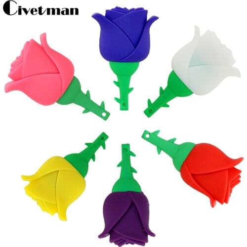 Pen Drive Cartoon Red Rose Flower 4GB 8GB 16GB 32GB 64GB 128GB Bulk Usb Flash Drive Memory Disk 256GB USB Stick Pendrive Gifts