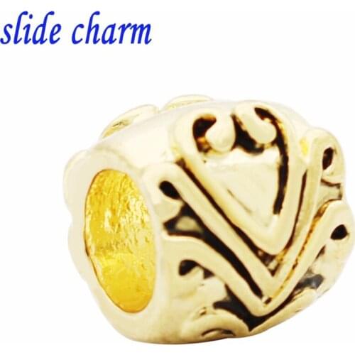 Slide charm Free shipping retro spray product gilded beads fit Pandora bracelets charm bracelets and jewelry accessories