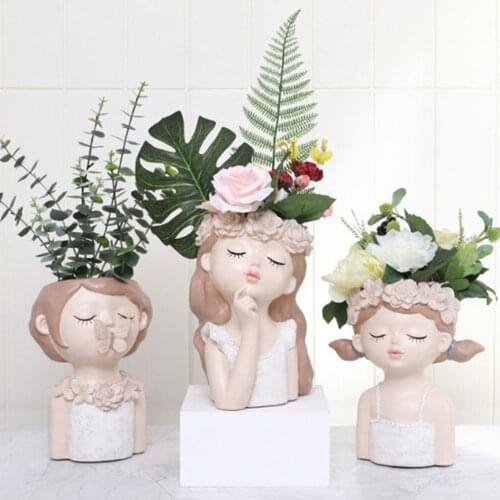 Cartoon Girl Succulents Plant Pot, Cactus Planter Indoor Outdoor Resin Planter, Cute Plants Flower Pot