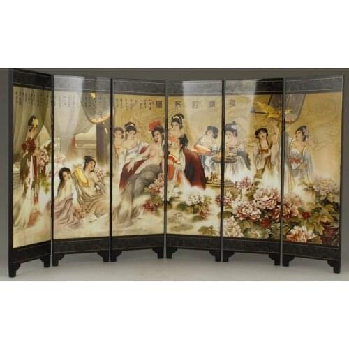 Exquisite Chinese Classical Lacquer Painting Folding Screen of Beauties is Bathing