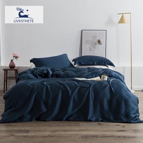 Liv-Esthete Luxury Dark Blue 100% Silk Bedding Set 6A Grade Beauty Sleep Quilt Cover Set Double Quuen King Bed Linen Pillowcase