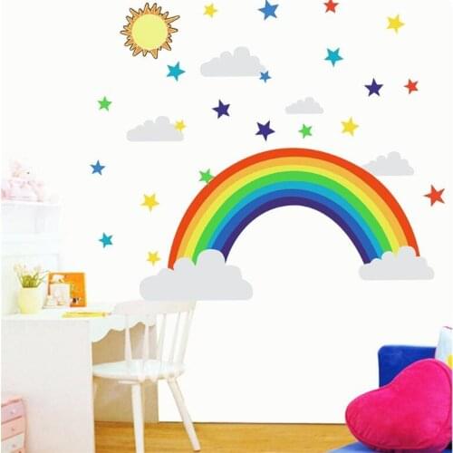 Colorful Rainbow Star Outer Space Sun Wall Sticker For Kids Room Bedroom Living Room Wall Decoration Child Nursery Stickers