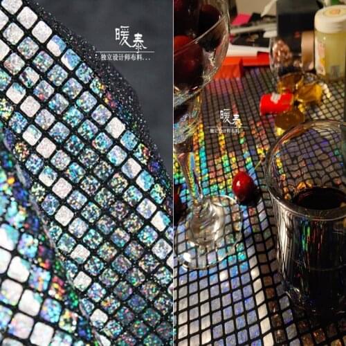 Square Sequins Rainbow Gauze Fabric DIY Patchwork Props Party Decor Wedding Dress Cosplay Metallic Garment Designer Fabric