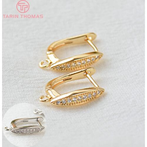 4PCS 12.5x15MM Hole 1.5MM 24K Gold Color Brass with Zircon Stud Earring High Quality DIY Jewelry Making Findings Accessories