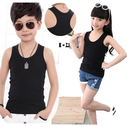 Summer Kids vest. Boy Girl Baby 100%cotton fashion Solid Sleeveless T-shirt. For 2-12 years Children Sport clothes Tops gifts CN